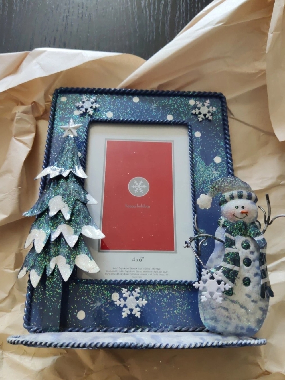 Kohl's Blue Glitter Snowman & Tree Holiday Picture Frame